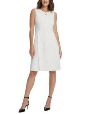 DKNY Cream purpleish Dress with Gold Zipper Sz 4 sleeveless NWT A-line Reg.$130